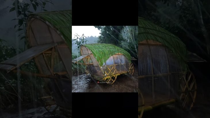 BUILDING A WARM AND COZY CARAVAN SHELTER IN HEAVY RAIN  #survival #camping #bushcraft #diy