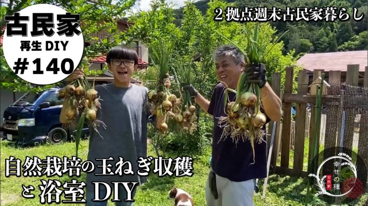 【古民家再生】浴室DIYいよいよタイルに突入か？｜家庭菜園無農薬の玉ねぎが収穫時を迎えました｜井戸周りのお手入れ｜お父ちゃんの台所姿