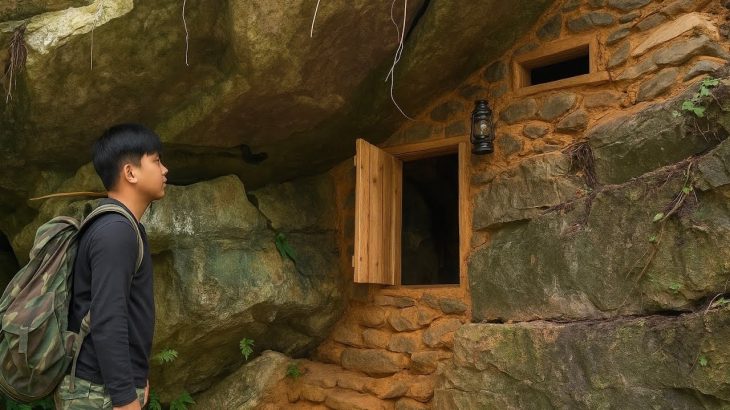 I built myself a shelter of rocks, wood and mud under a large rock
