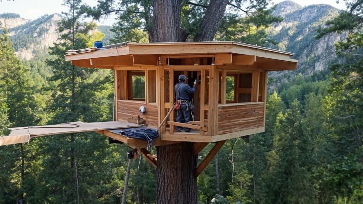 A Man Built a Large Tree House in the MOUNTAINS With His Own Hands