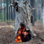 Building a Warm and Cozy Secret Shelter Deep Inside a large Tree. Bushcraft, Survival, Dugout.