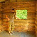 Three days in the wild forest. I covered the walls with boards. Building a house.